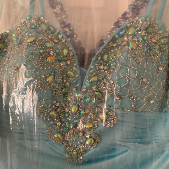 Turquoise beaded prom gown - Picture 2 of 3